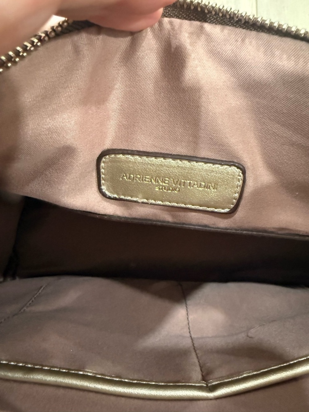 Adrienne Vittadini Brown Satchel with Champagne Handles & Trim - Picture 7 of 9